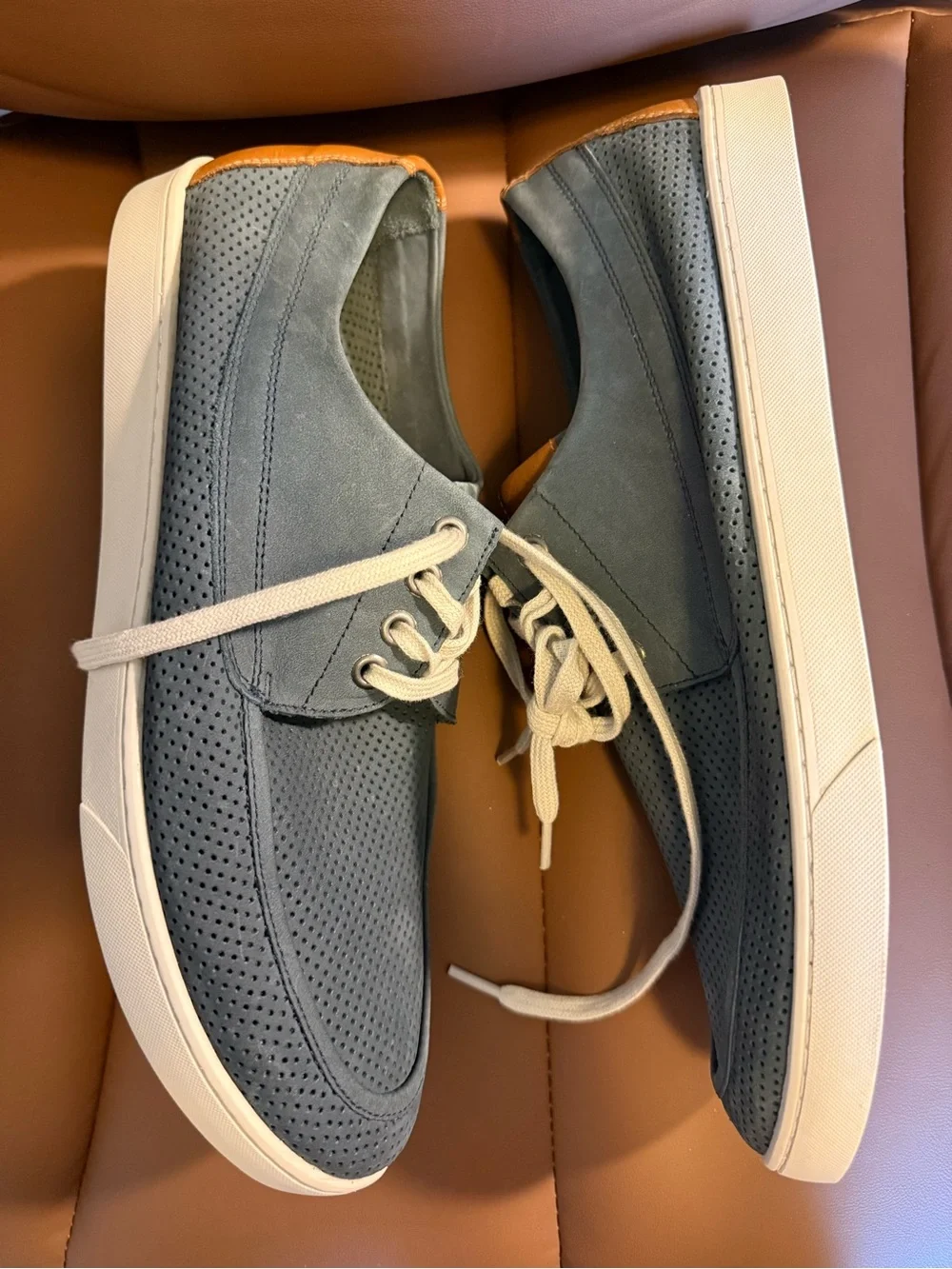 Flag Ltd. Men's Perforated Blue Boat Shoes with Lace-Up Comfort